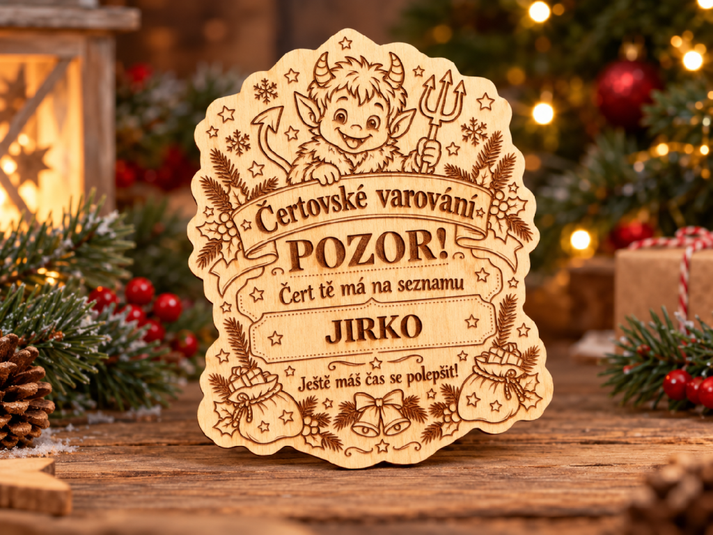 Dřevěné Čertovské varování se jménem